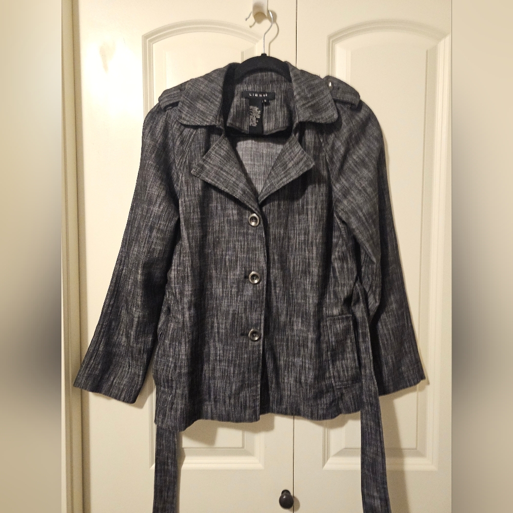 Womens Jacket Spring Fall Lightweight Grey Button Up with Belt SZ M